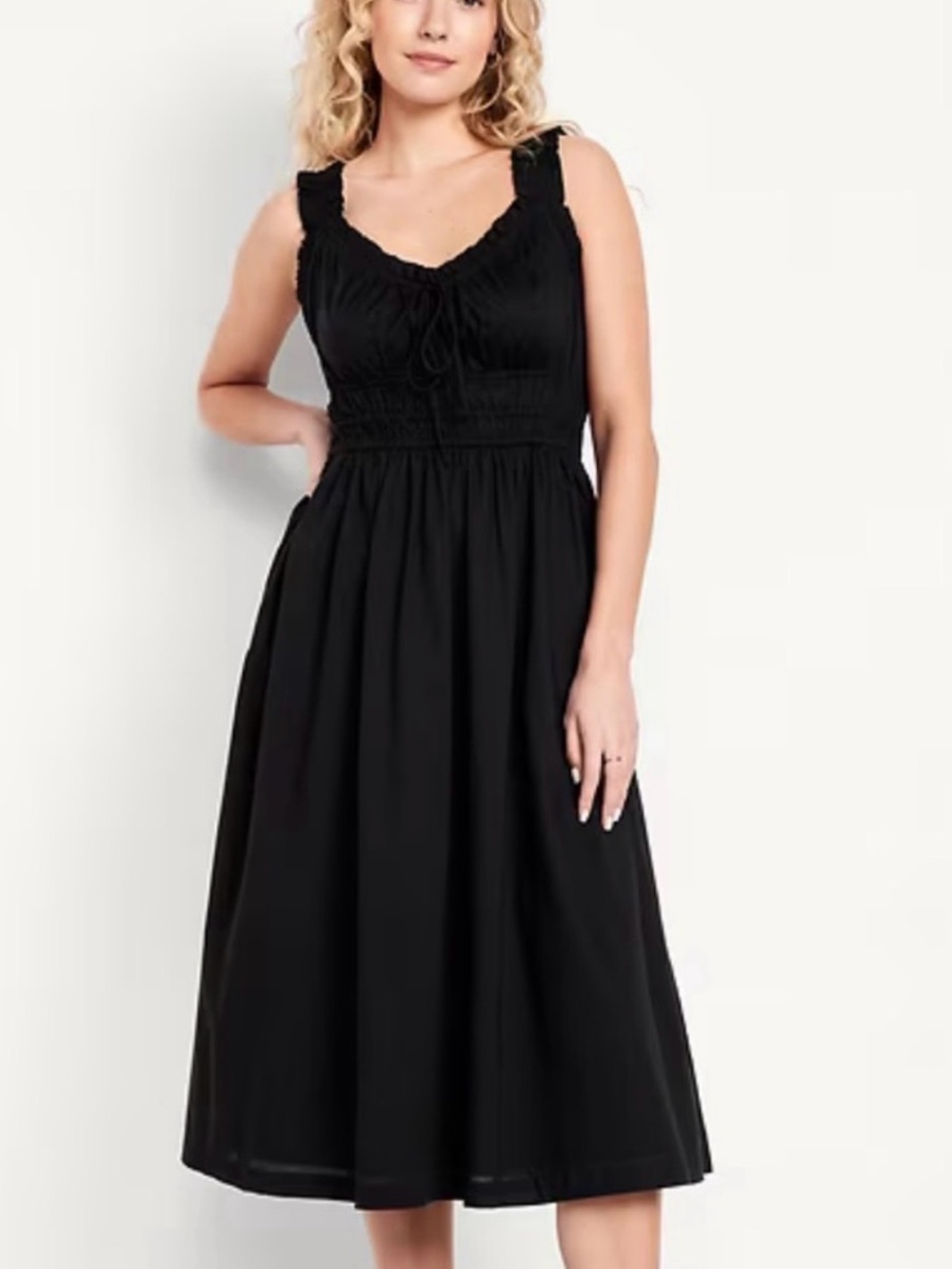 Old Navy Black Smocked Midi Sundress